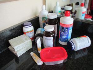 Clutter on bathroom counter