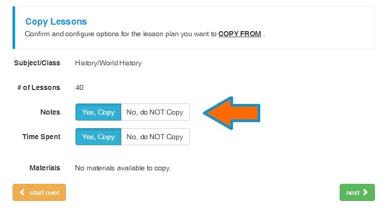 Copy Lesson Notes Option