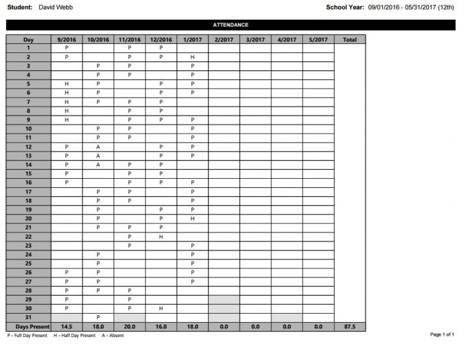 Sample Attendance Report
