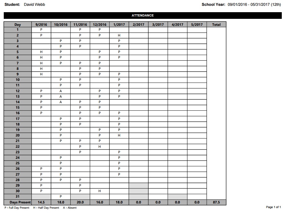 Sample Attendance Report