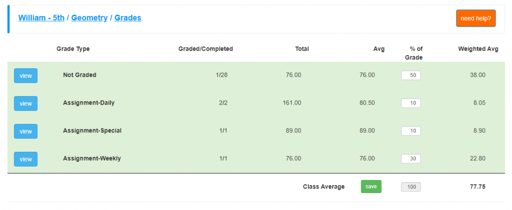 Change Grade Type Percentages